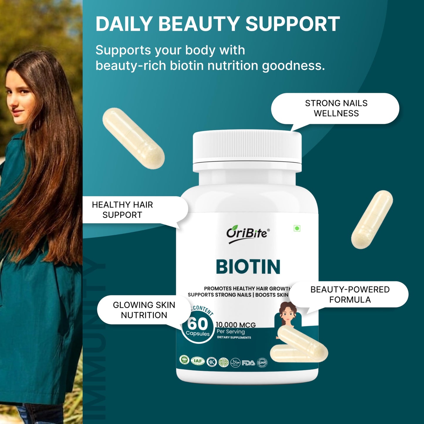 Biotin 10,000 mcg with Zinc & Vitamin C – Hair, Skin & Nail Support – Vegetarian, Non-GMO & Gluten-Free Supplement