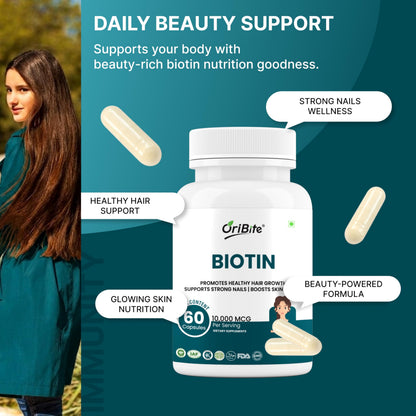 Biotin 10,000 mcg with Zinc & Vitamin C – Hair, Skin & Nail Support – Vegetarian, Non-GMO & Gluten-Free Supplement