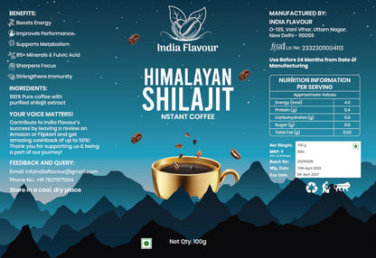 India Flavour Shilajit Instant Black Coffee – 30% Shilajit in 100g | Aromatic Hot & Cold Coffee, Good for Beginners, Energy & Stress Relief | 100g (Pack of 1)
