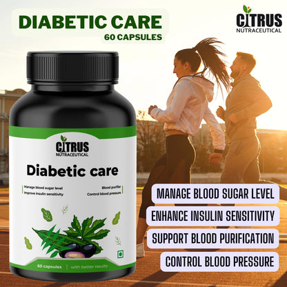 CITRUS NUTRACEUTICAL Diabetic Care Capsule With Karela Jamun Neem and Fenugreek for Manage blood sugar level and metabolism - 60 Capsules