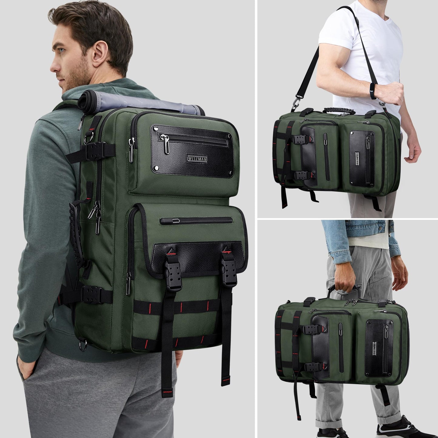 WITZMAN Carry On Travel Backpack for Men Fit 17 Inch Laptop Airline Approved 3 in 1 Laptop Backpack(B685 Army Green)