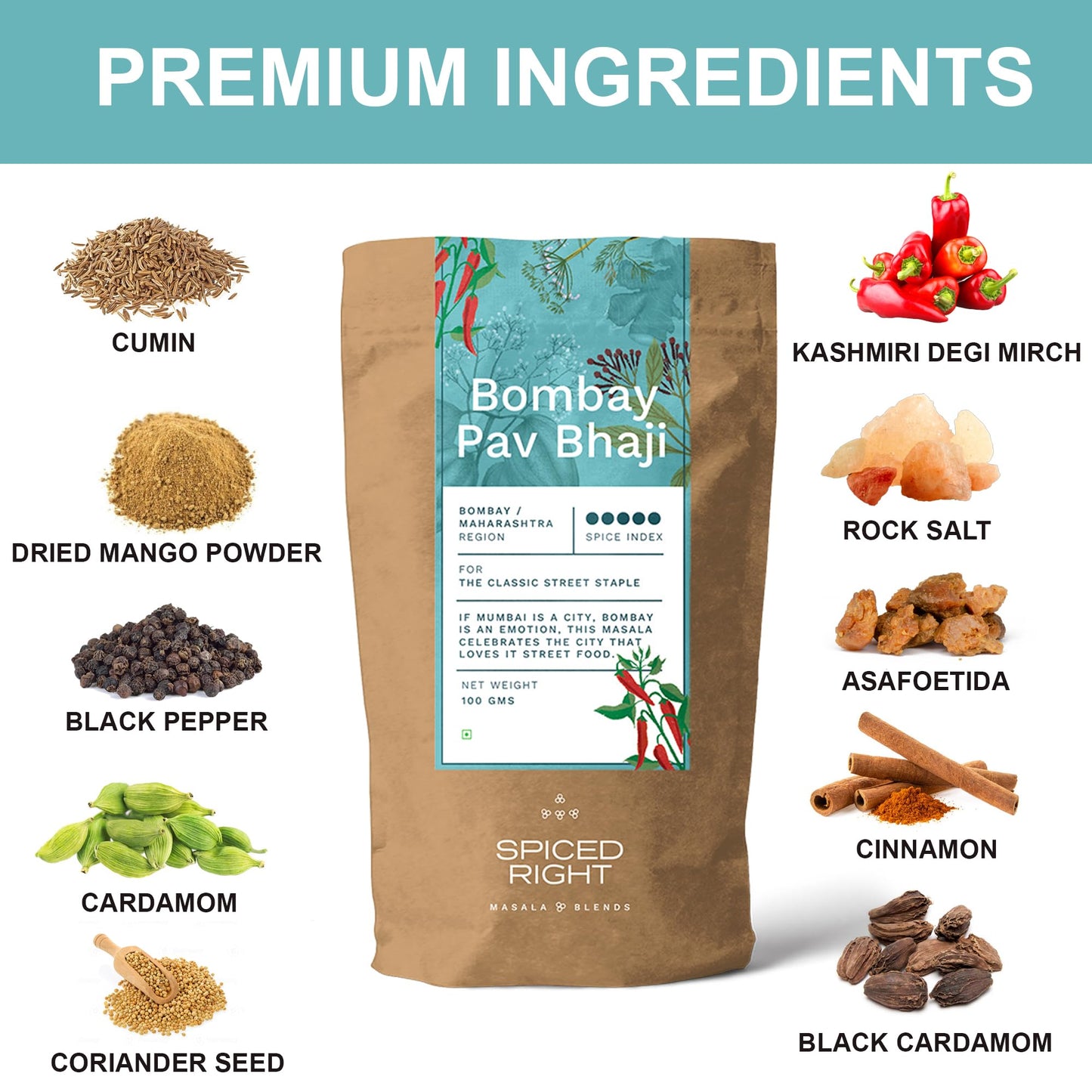Spiced Right: Bombay Pav Bhaji Masala - Authentic 200g Blend for Pav Bhaji, Easy Cooking & Irresistible Flavors