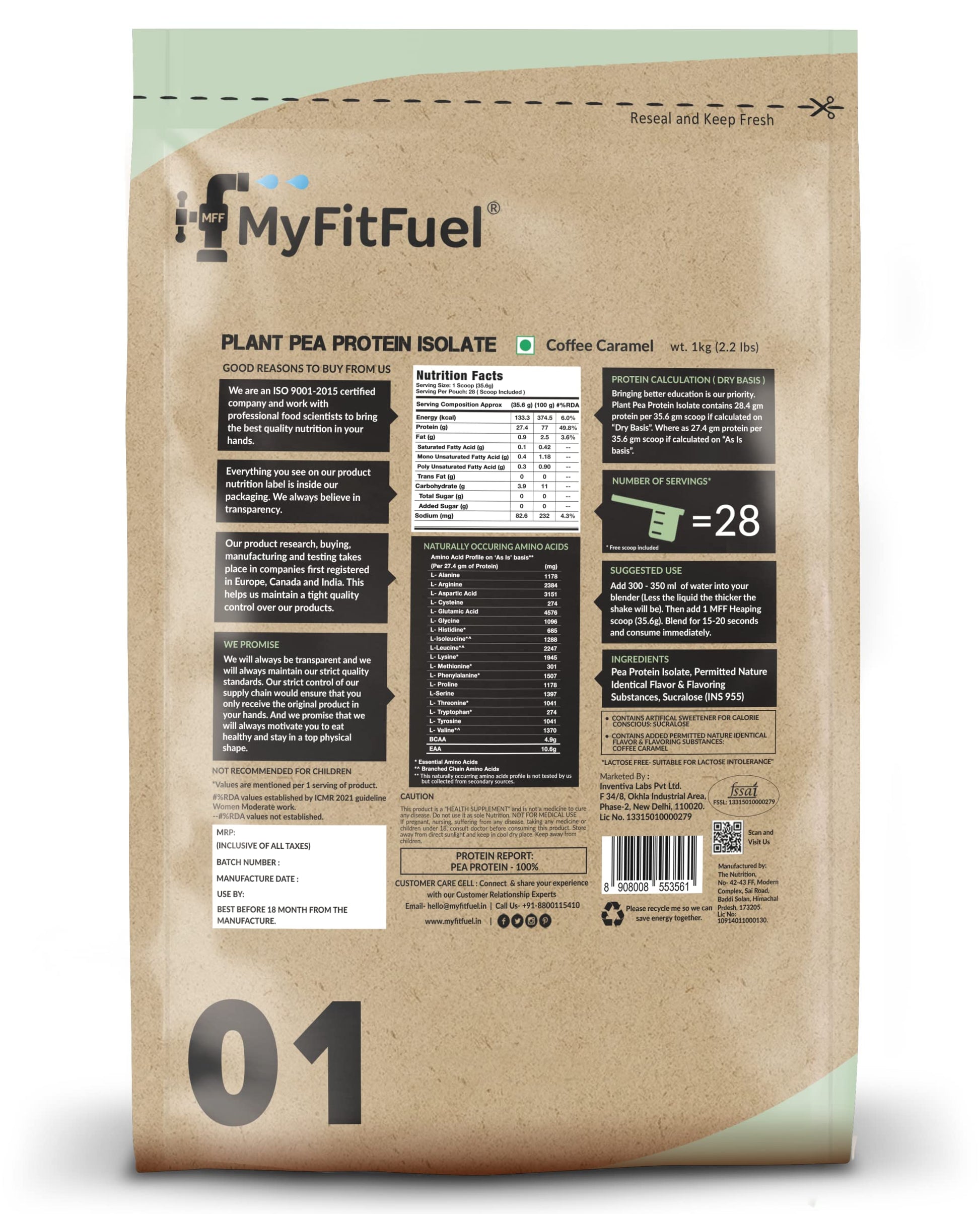 MyFitFuel Clean Plant Pea Protein Isolate (27.4g Protein, 4.9g BCAA, 10- image 6