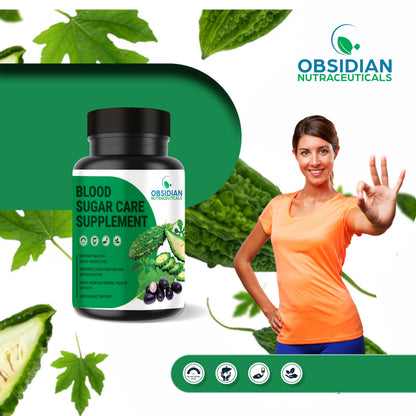 OBSIDIAN NUTRACEUTICALS Blood Sugar Care Supplement Capsules with Karela, Jamun, Methi & Neem Extract | Support Healthy Blood Sugar Levels, Supports Liver Function & Detoxification | 60 Vegetarian Capsules