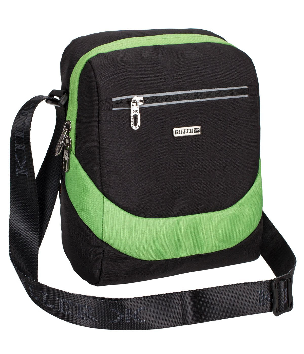 Killer Brisbane Stylish Travel Sling Bag - Black-Green Water Resistance Polyester Bag with Multiple Pockets and Padded Section for iPad/Tablet