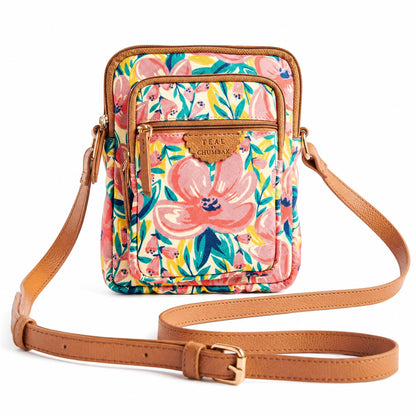 TEAL BY CHUMBAK Women's Crossbody Sling Bag, Printed Canvas Box Bag with PU Accents, Zipper Closure, Compact and Stylish Daily Use Shoulder Bag for Office, College, Travel and Casual Outings