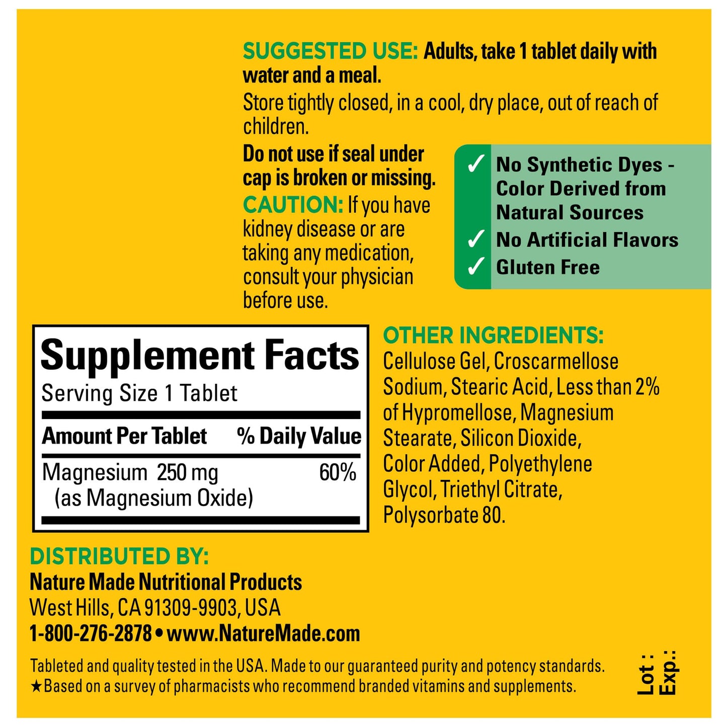 Nature Made MAGNESIUM 250 mg 100 Tablets