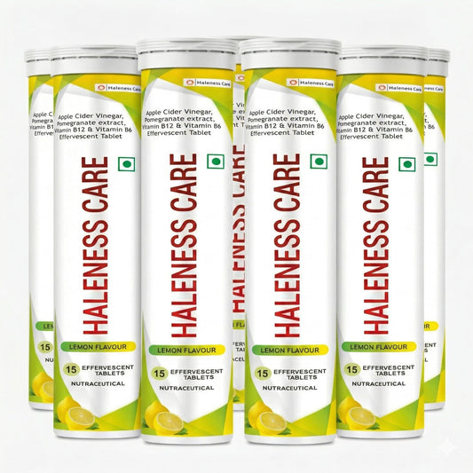 Haleness Care Apple Cider Vinegar Effervescent Tablets with Pomegranate Extract, Vitamin B12 & Vitamin B6, Lemon Flavour, 15 Tablets per Tube, Nutraceutical (Pack of 8 (2 Months), Lemon)