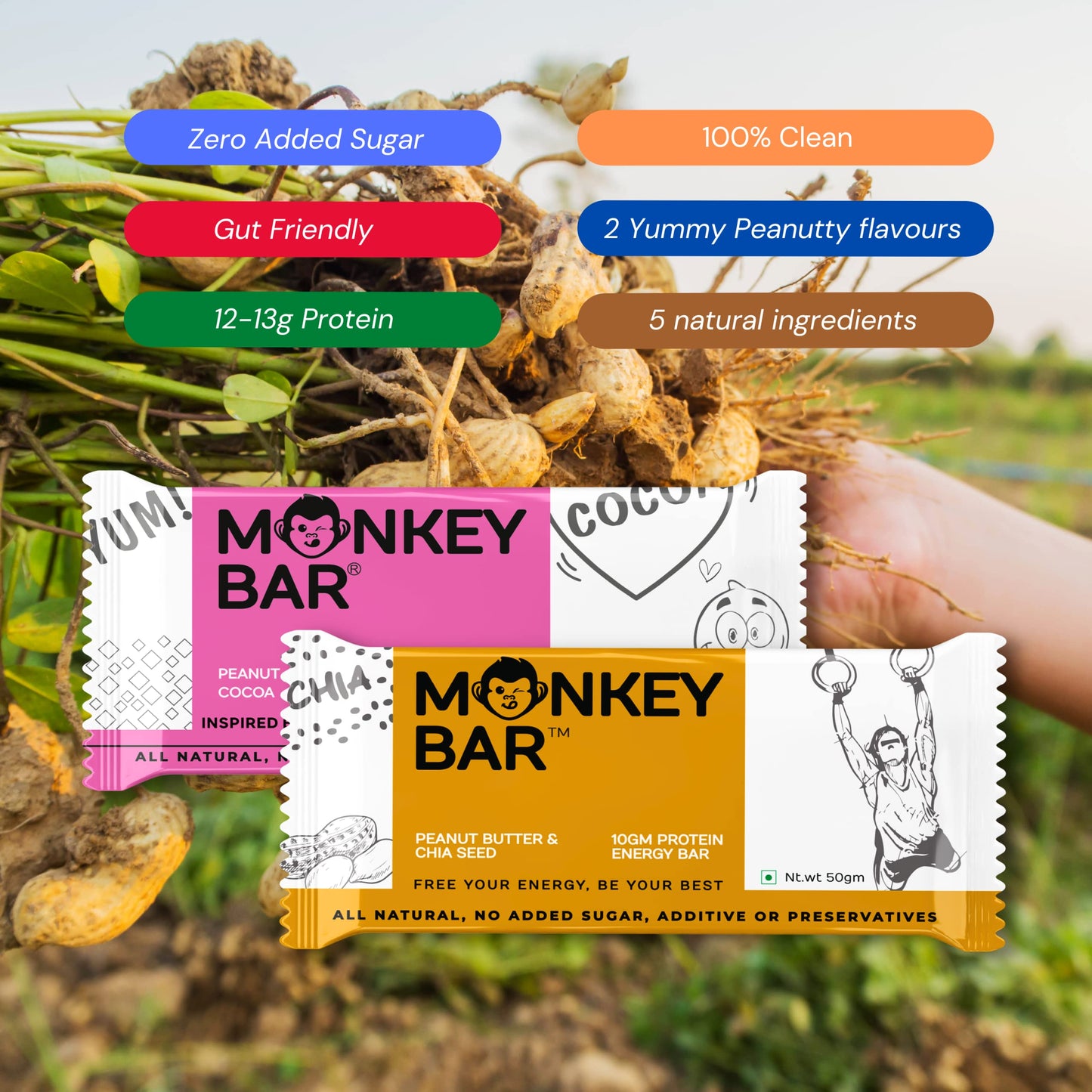 MONKEY BAR - Nuts for Peanuts Protein Bars - 8 Bars, 2 Flavours, 50g ea- image 5