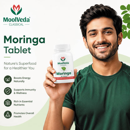 Moolveda Moringa Tablets 60 Veg Tablets | Natural Energy Support | Immune Health Support | Herbal Moringa Supplement for Skin & Hair