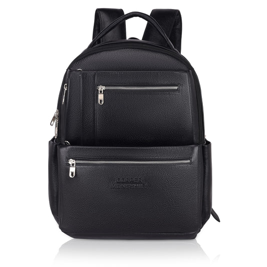 DORPER MONEY HILL Genuine Leather Backpack laptop Bag Stylish Durable Office Use Professional Bag for Men Women (ELITE BLACK, Leather)