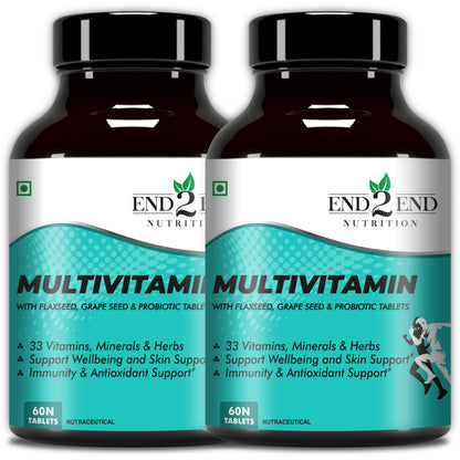 End2End Nutrition Multivitamin Tablets for Men and Women with Probiotics Supplement for immunity 120 (Pack of 2)
