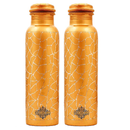 INDIAN ART VILLA Pure Copper Water Bottle with Gold Silver Swirl Design, Drinkware, Storage Purpose, Volume-1000 ML, Pack of 2