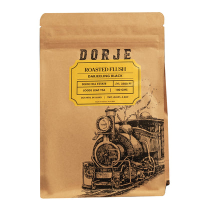 Dorje Teas Roasted Flush Darjeeling Black Tea | 100g (Pack of 1) | Selim Hill Estate | Rich & Bold Roasted Flavour | 100% Single Estate Whole Leaf | No Dust or Fannings | 40 Cups