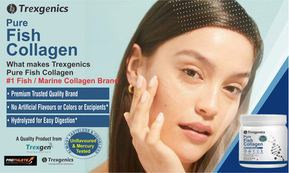 Trexgenics PURE FISH COLLAGEN Unflavoured, Mercury Tested, Almost Odorless & Tasteless Skin, Hair, Nails, Joint & Bone Support (250 gram) (Pack of 1)