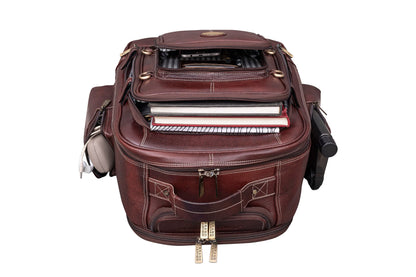 BRAND LEATHER Rolling Backpack Wheeled Laptop Backpack for Travel, Trolley Luggage Suitcase Compact Business Bag Student Laptop Bag for Men Women (BROWN)