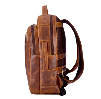 Leather Laptop Backpack | Padded 15.6-inch Laptop Compartment for Men's and Women | Comfortable Padded Back Panel | Multiple Pocket Sleeves | Convenient Storage for Office Use - (COGNAC)