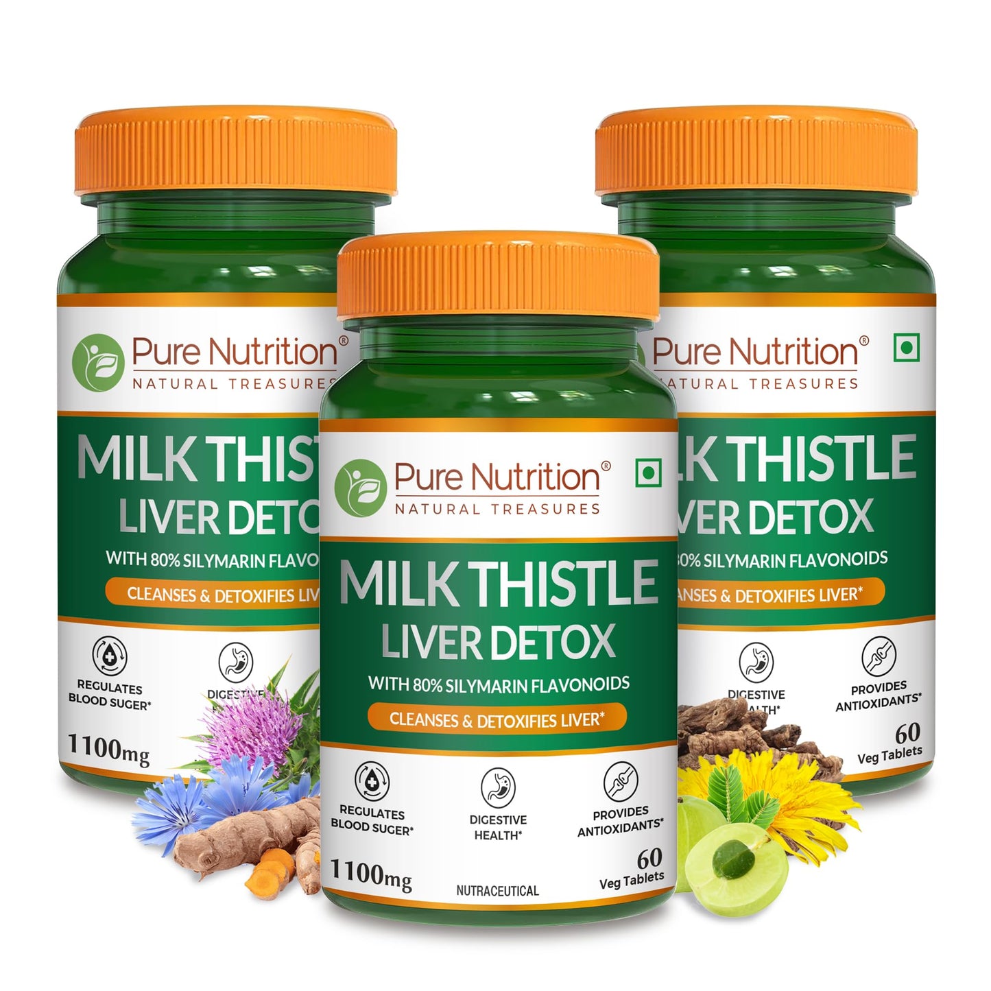 Pure Nutrition Milk Thistle Liver Detox Supplement - 180 Tablets with N-Acetyl L-Cysteine (NAC), Curcumin, Amla & Vitamin C | Supports Liver Health, Fatty Liver Care | Natural Detoxification Formula