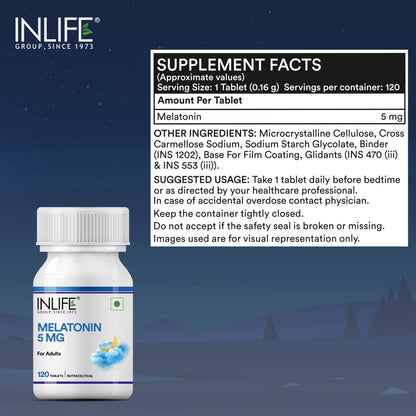 INLIFE Melatonin 5mg Tablets | Vegetarian Friendly & Easy to Swallow Supplement for Men and Women - 120 Tablets