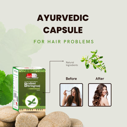 Bhringraj Capsules For Hair | Supports Healthy Hair for Women & Men | Brahmi & Bhringraj Natural Hair Vitamin Source | Helps Hair Fall Control & Hair Growth (60caps)