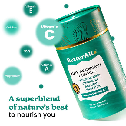 BetterAlt Chyawanprash Gummies with Amla & 34 Ayurvedic Herbs | Immunity Booster | Natural Vitamin C, Ashwagandha for Daily Balance, Herbal Wellness Blend | No Added Sugar, Vegan | 60 Gummies