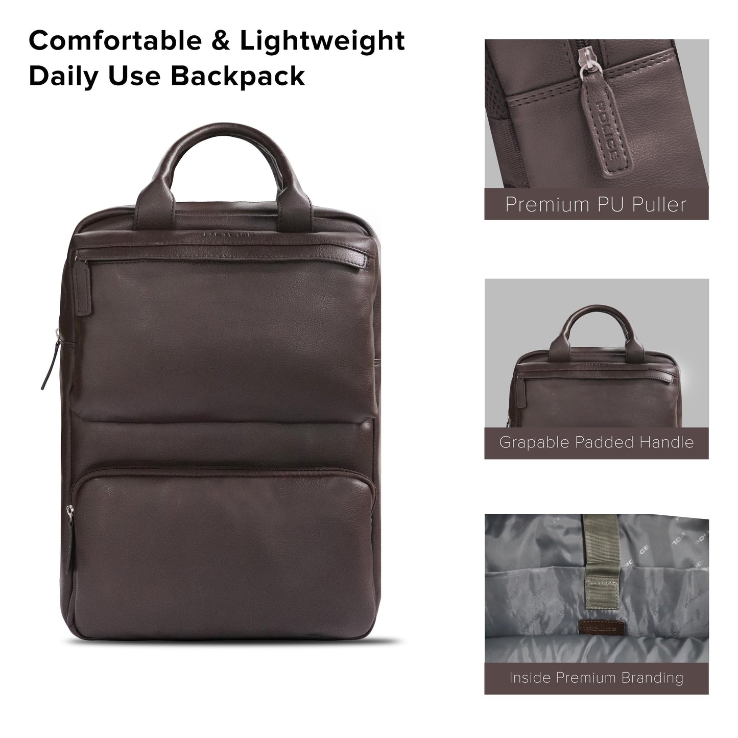 Police Leather Laptop Backpack for Men & Women | 15 inch College Bag fo- image 4