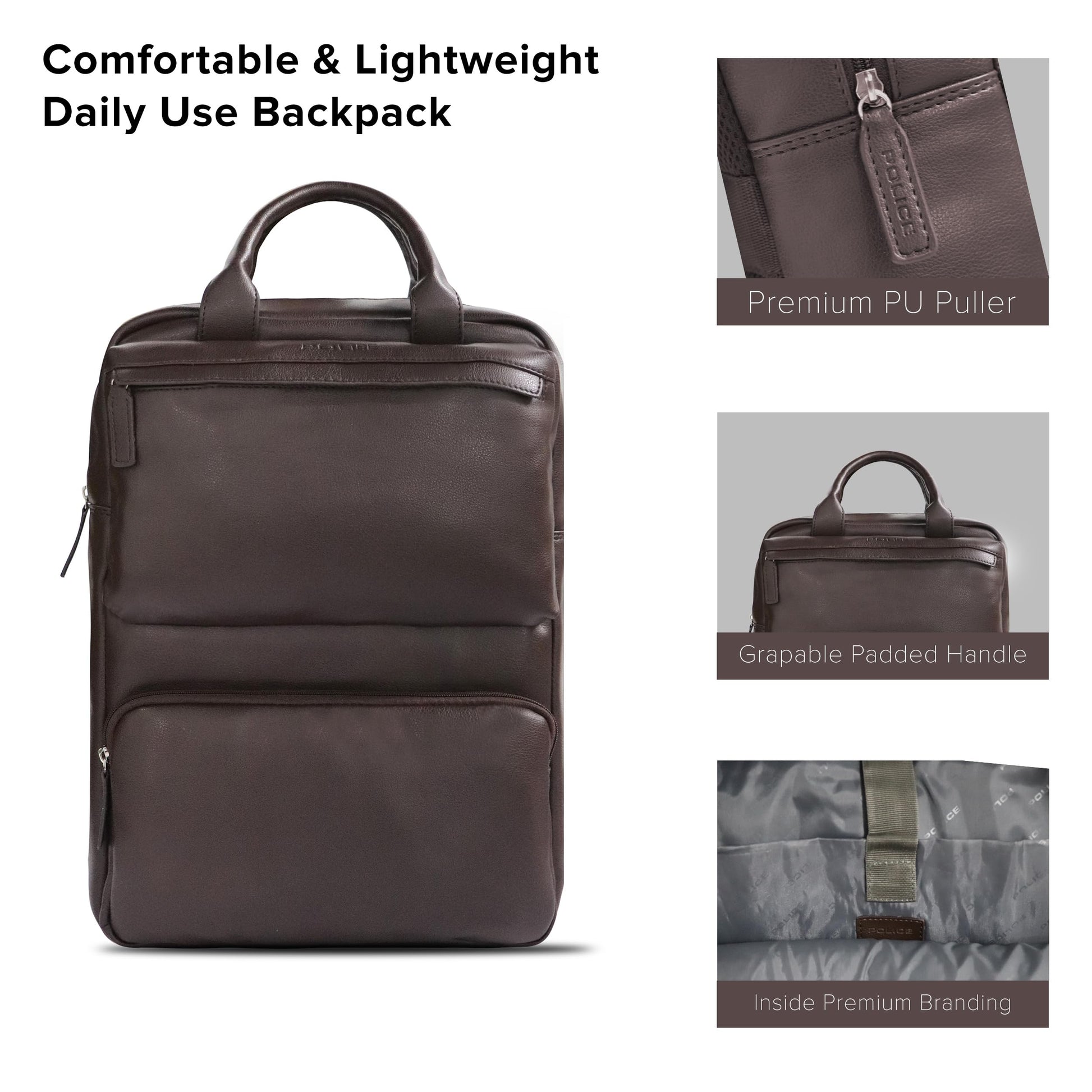 Police Leather Laptop Backpack for Men & Women | 15 inch College Bag fo- image 4