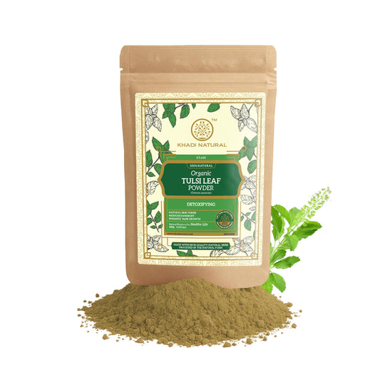 Khadi Natural Tulsi Leaf Organic Powder | Skin Clarifying & Hair Detox | Clears Acne, Revives Scalp | No Chemicals | For all skin types & hair types | 100 gm