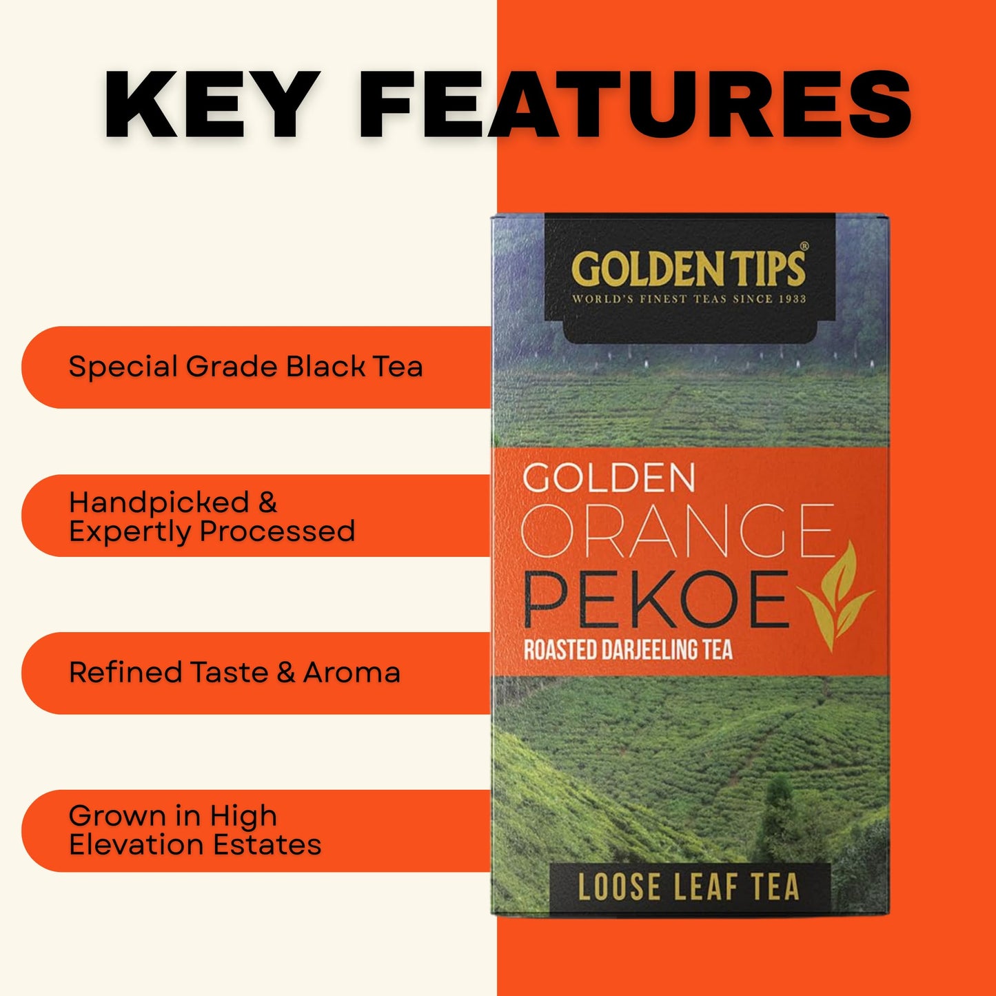 Golden Tips Darjeeling Orange Pekoe Loose-Leaf Black Tea, Premium Himalayan Single-Origin Tea, Handpicked & Expertly Processed for Rich Aroma & Flavor,Fresh & Authentic, (100 gram- 50 Cups)