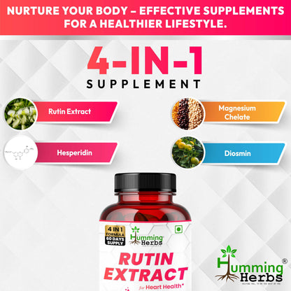 Humming Herbs Rutin 600mg Capsules - Vessel Support & Heart Health Formula with Anti-Inflammatory Benefits- 60 Capsules