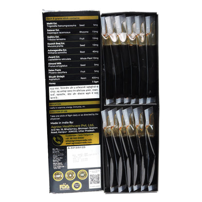 Agrow Ayurveda Himalayan Shilajit Sticks Sips | 100% Pure Shudh Shilajit Infused with Ayurvedic Herbs | Natural Energy, Strength, Stamina & Immunity Booster for Men & Women 12 Sticks