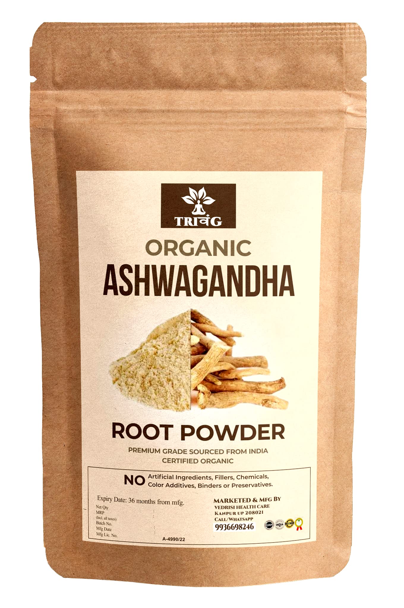 Trivang Organic Ashwagandha Powder (227 GRAM) -Withania Somnifera from Nagauri A