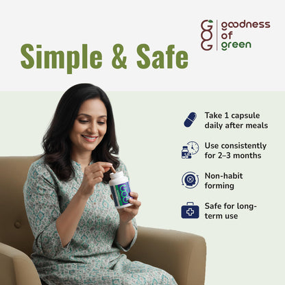 Goodness of Green Hair Growth Supplement, Reduces Hair Fall, Boosts Growth & Strengthens Roots, Herbal Capsules with Amla, Tulsi & Black Pepper, 100% Natural, Plant-Based, Vegan, 30 Capsules