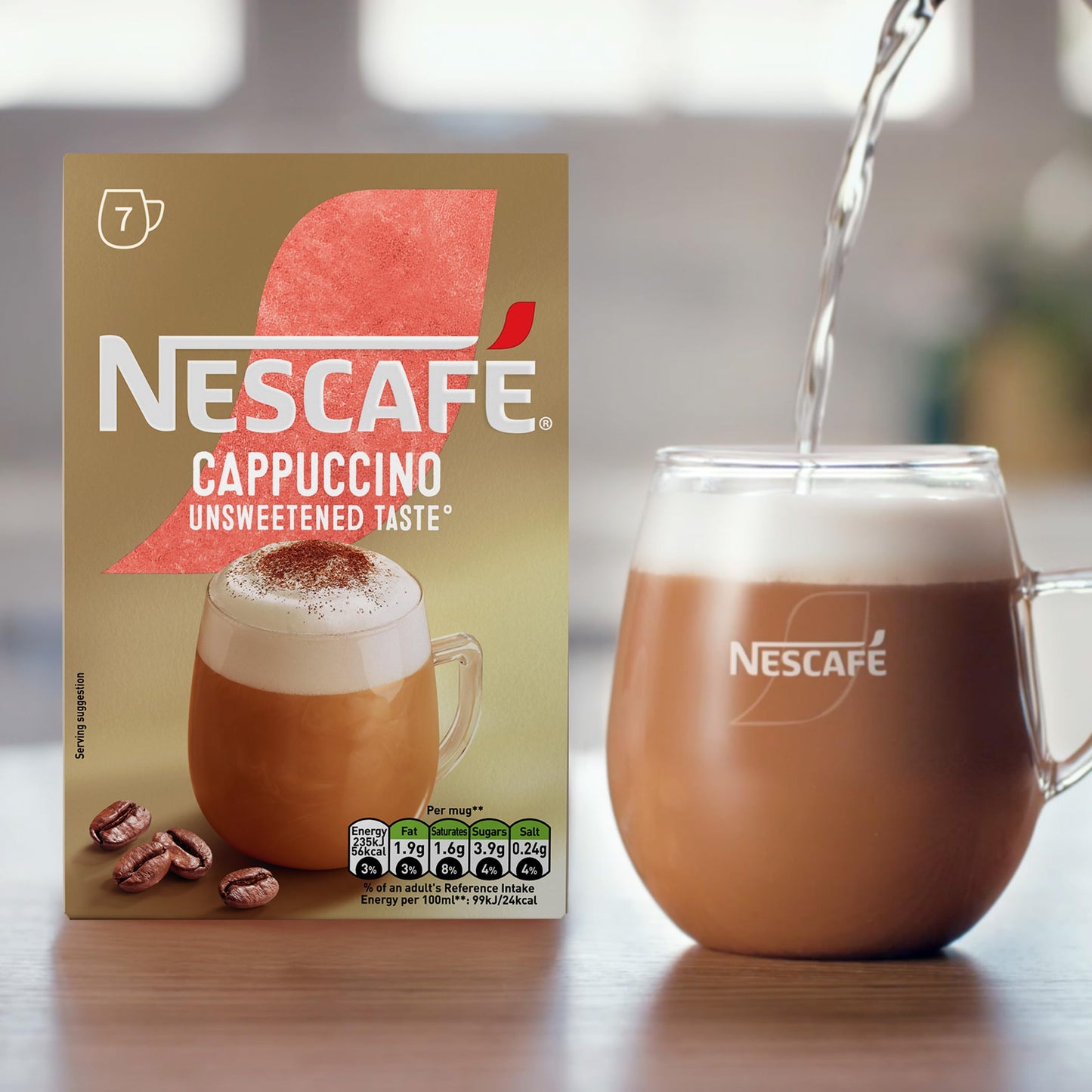 NESCAFÉ Cappuccino Unsweetened Instant Coffee 7 Sachets, 100percent Responsibly Sourced Coffee Pack of 1