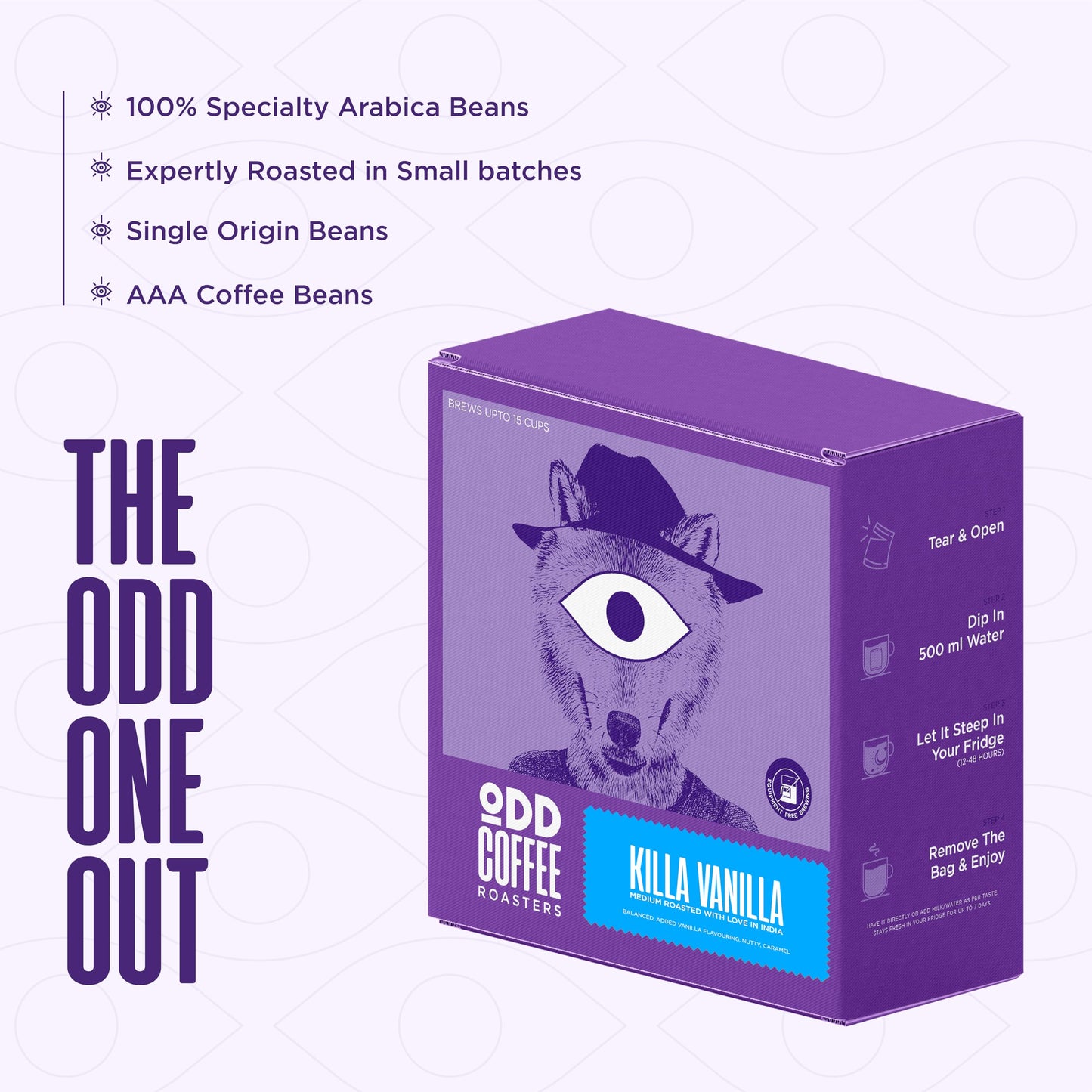 ODD COFFEE ROASTERS Vanilla Cold Brew Coffee Bags | 5 Bags Makes 15 Cups | Easy 3-Step Overnight Brew | No Equipment Needed | 100% AAA Grade Specialty Arabica | Sourced from Chikmagalur