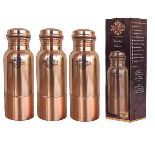 INDIAN ART VILLA Pure Copper Water Bottle with Upper Shine Lower Matt Finish Design, Drinkware, Storage Purpose, Volume-7.5 litre, Pack of 2