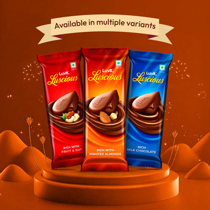 LuvIt Luscious Roasted Almonds Chocolate Bars | Multipack | Deliciously Smooth | Pack of 15-52gm Each