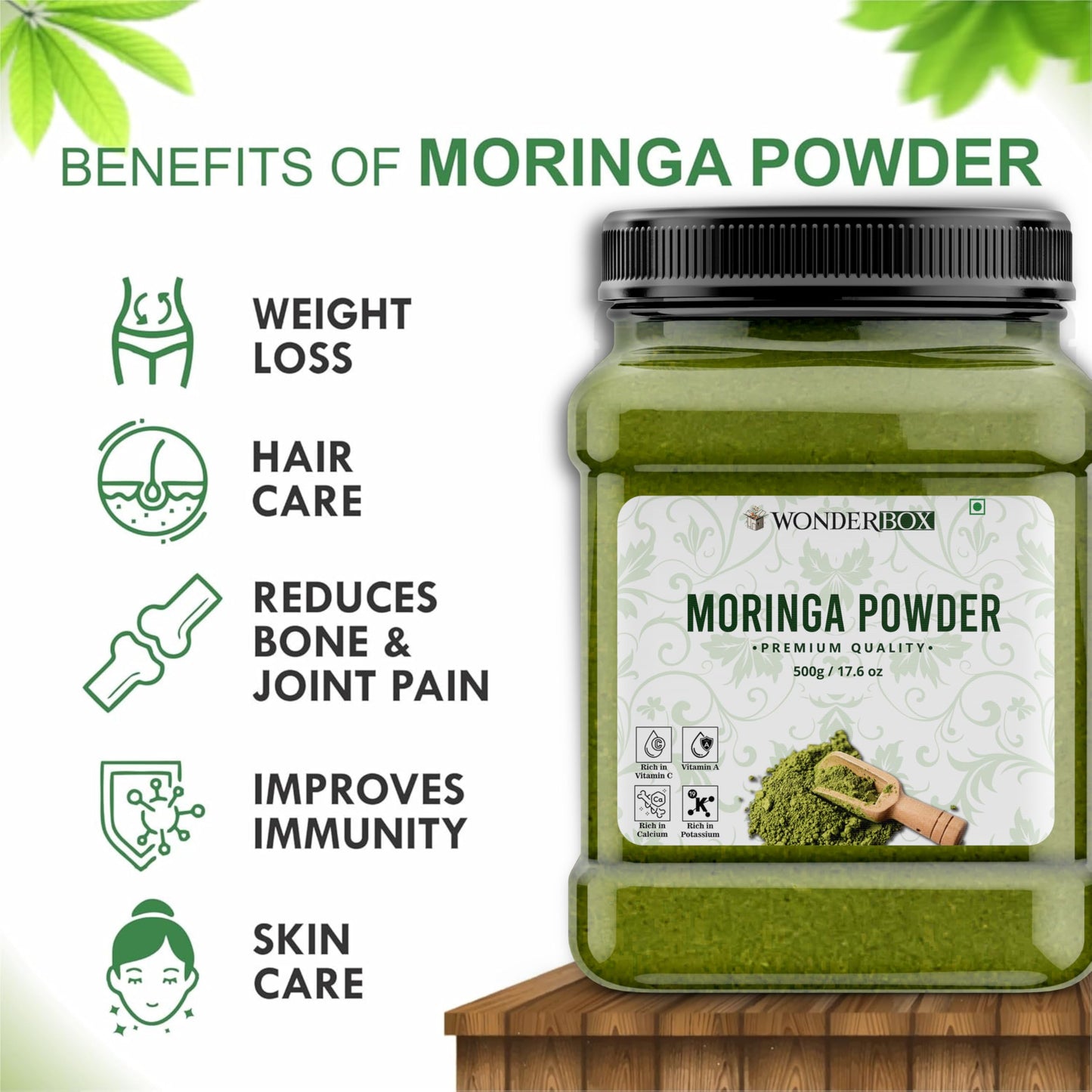 WonderBox Moringa Leaf Powder - 500 Gm | Rich in Vitamin C, Antioxidant- image 6