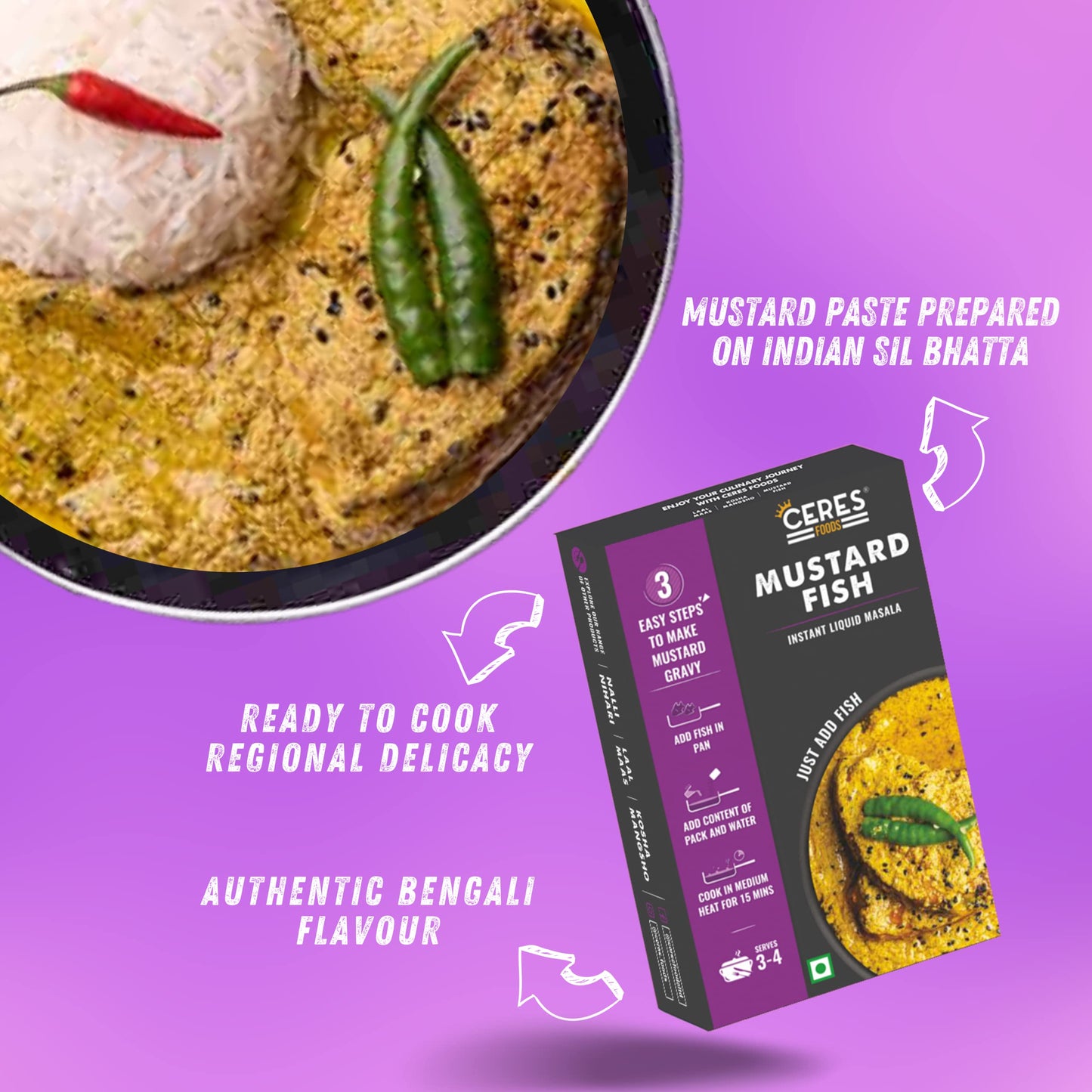 Ceres Foods Bengali Mustard Fish Instant Liquid Masala |Shipped Fresh |Fish cooking paste|Curry Paste| Curry Mix | Ceres Foods Mustard Fish Ready to Cook Gravy |Mustard Ready to Cook Gravy |Masala|Meat Masala|Mustard | Mustard Paste | Bengali