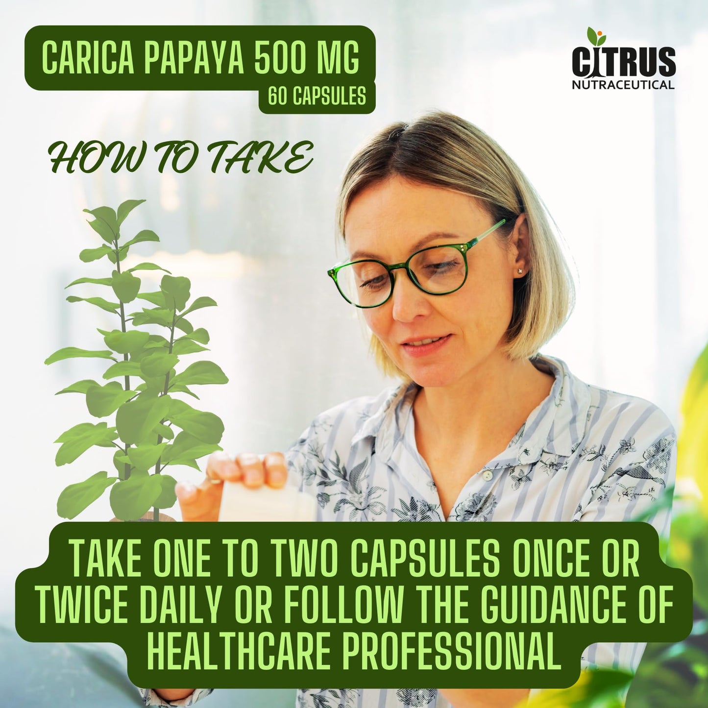 CITRUS NUTRACEUTICAL Carica Papaya Leaf Extract 500mg Capsules | Supports Platelet Health, Immunity & Energy | Natural Herbal Supplement with Papain | 60 Veg Capsules