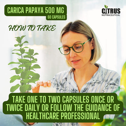 CITRUS NUTRACEUTICAL Carica Papaya Leaf Extract 500mg Capsules | Supports Platelet Health, Immunity & Energy | Natural Herbal Supplement with Papain | 60 Veg Capsules