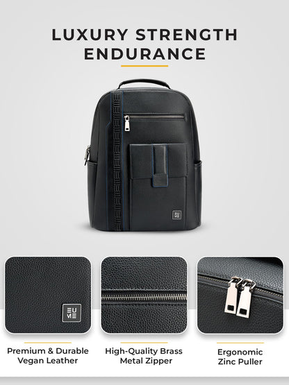 EUME Nexa Backpack Bag For Man, Charcoal Black | 2 Large Compartment office Laptop Backpack | Fits Up to 15.6" Laptop | Vegan Leather | Travel Bag | Laptop Backpack For Men and Women
