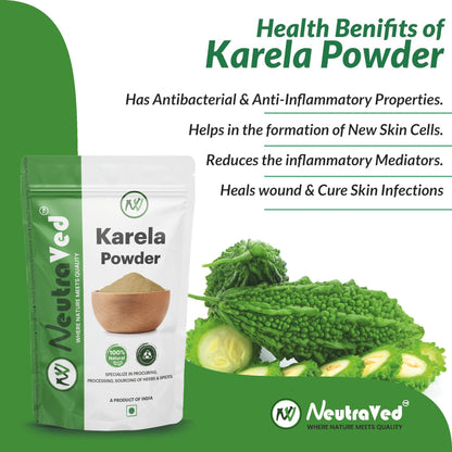 NeutraVed Karela Powder (200g) | Pure Bitter Melon Powder for Healthy Metabolism & Glucose Balance | Sun-Dried Bitter Gourd (Momordica Charantia) for Blood Purification & Liver Detox | Edible Grade Raw Herb