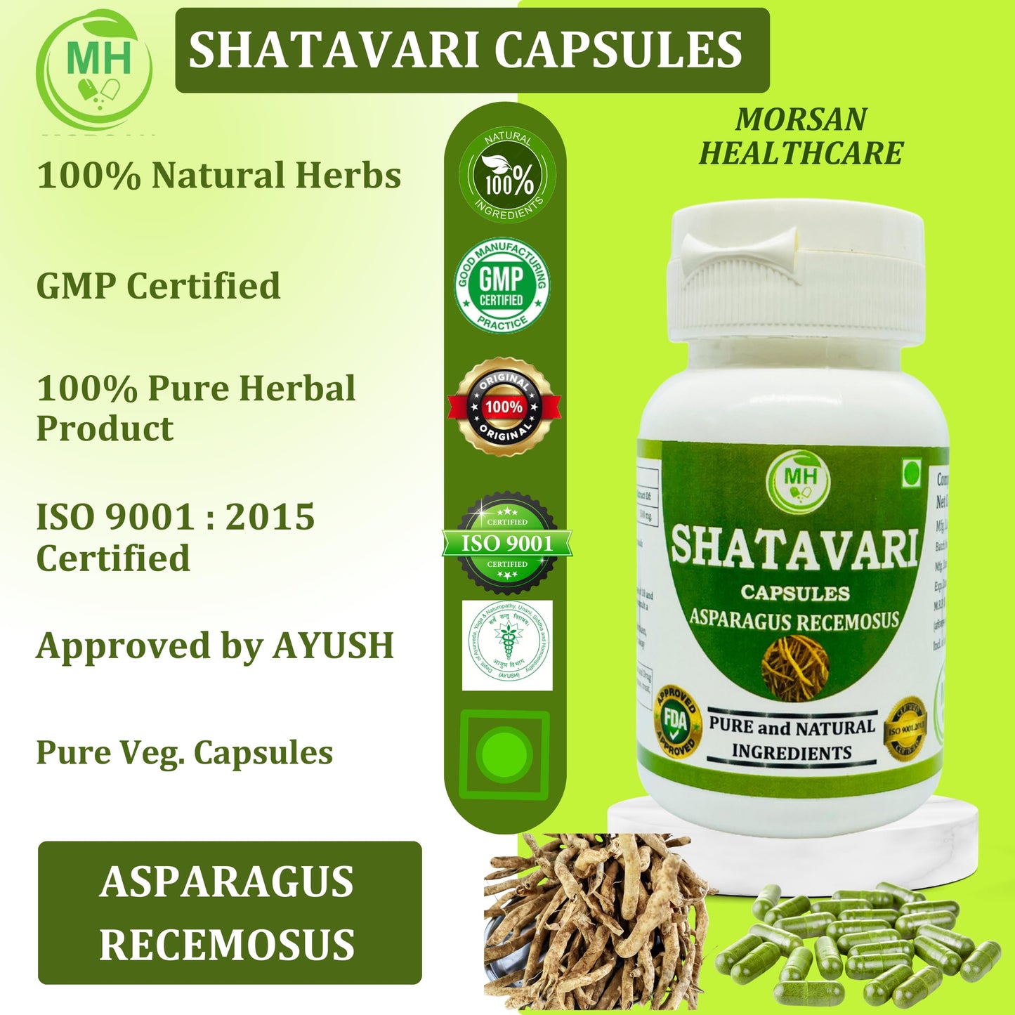 Morsan's Shatavari (Asparagus racemosus) Capsules, Pack of 60 x 500 mg. Veg. Capsules (1)