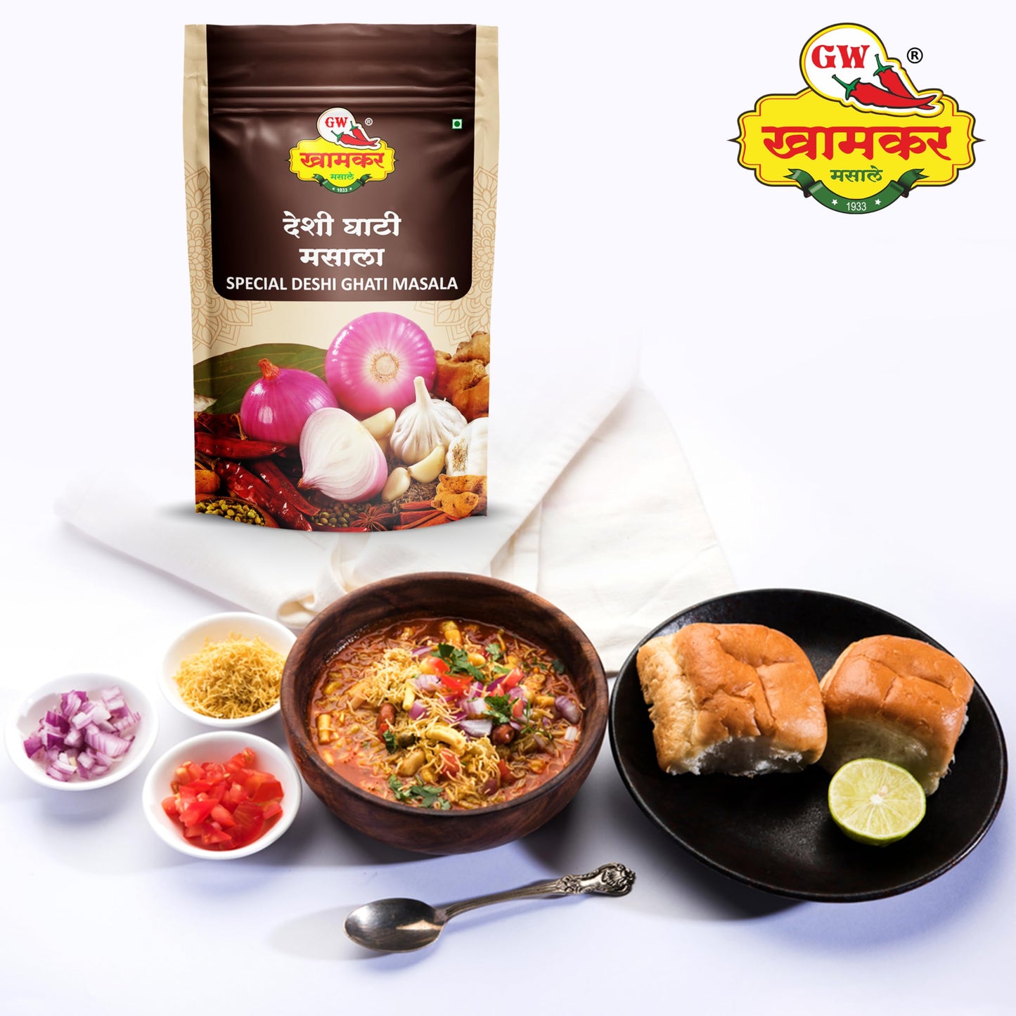 GW Khamkar Special Deshi Ghati Masala Powder,Indian Spices,Assal Gavran Masale,Authentic Maharashtrian Taste,Onion-garlic,Mixed,Originated From Western Maharashtra,Traditionally Pounded,185 Gm