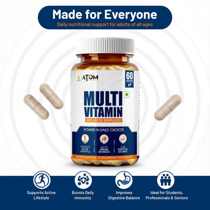 AS-IT-IS Nutrition ATOM Daily Multivitamin for Men & Women, 60 Capsules | Powerful Blend of 31 Vital Nutrients - Vitamins, Minerals, Herbal extracts & Probiotic for Enhancing Energy, Stamina & immunity| Supports Bone, Skin & Overall Health