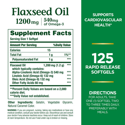 Nature's Bounty Flaxseed Oil 1200 mg - 125 Capsules