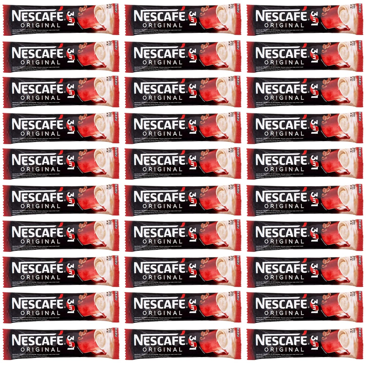 Nescafe 3 In 1 Original Soluble Ground Coffee Beverage,30 Sachets Bag
