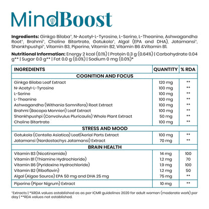 Purezen MindBoost | Brain Health Supplement for Focus, Clarity & Mental Performance | With Ginkgo, Ashwagandha, Omega-3 & Bacopa | 60 Capsules