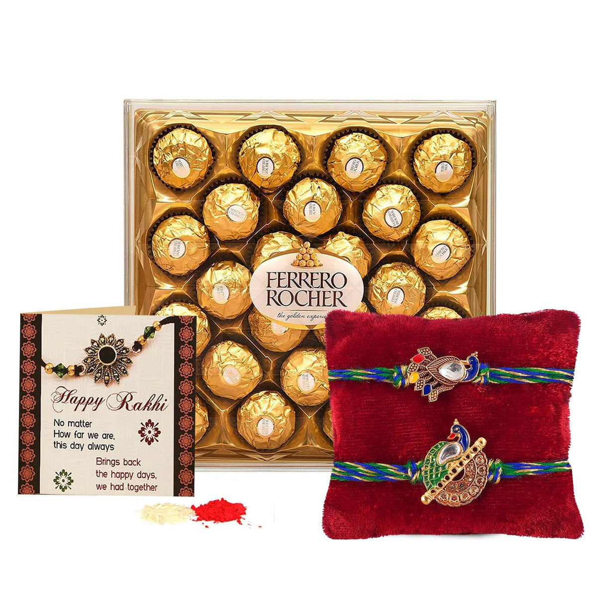 TIED RIBBONS Rakhi For Brother With Chocolate - Pack of 2 Premium Rakhi With Chocolates Pack Mini Greeting Card And Roli Chawal - Rakhi Gift For Brother,300 G